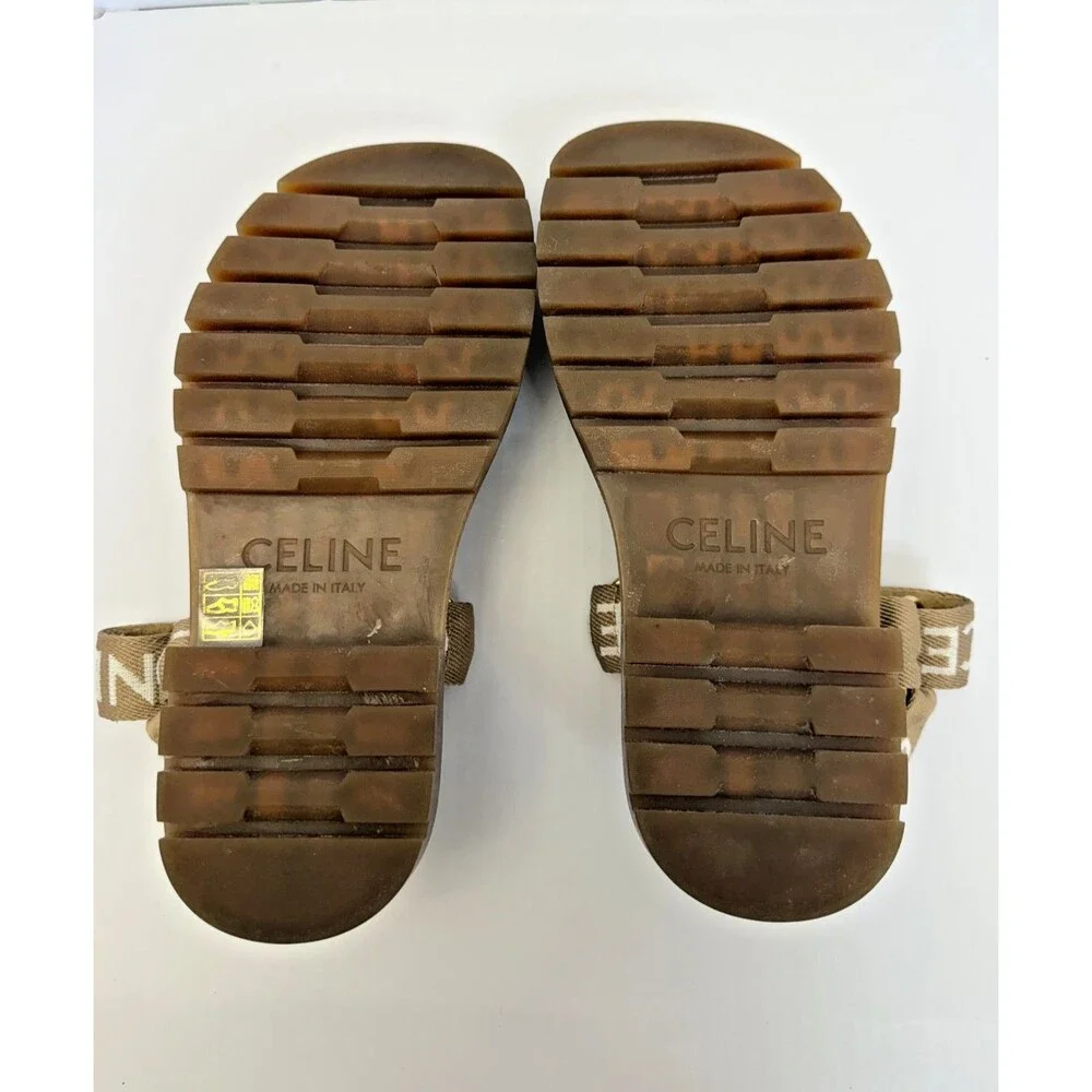 CELINE Paris Leo Wool Jacquard Strappy Sandals Light Beige/White Sz 37 MSRP $850